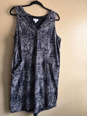 J. Jill Navy Midi Dress with White Sailboat Print